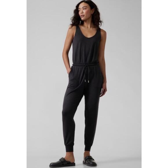 Athleta Balance Jogger Jumpsuit Black Large Tall Casual Comfy Sporty Lounge - Picture 1 of 13